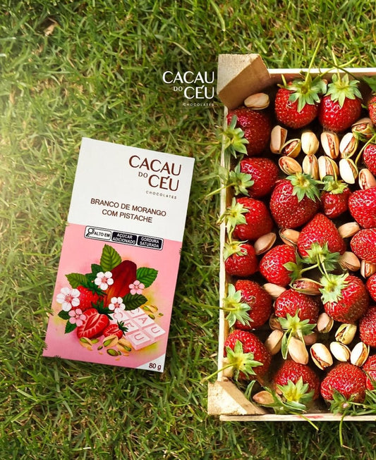 Chocolate Cacau do Céu Branco de Morango Liofilizado com Pistache 80g