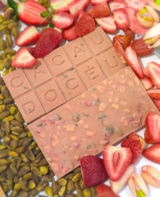 Chocolate Cacau do Céu Branco de Morango Liofilizado com Pistache 25g