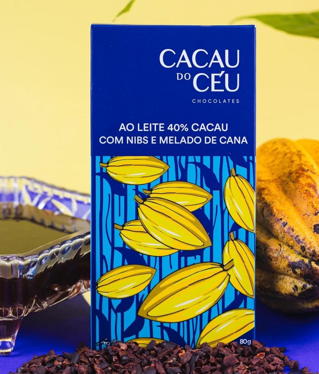 Chocolate Cacau do Céu Ao Leite 40 com Nibs e Melado de Cana 25g