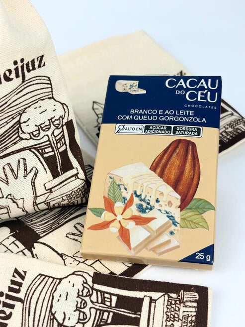 Mimo Queijuz - Chocolate Cacau do Céu Branco e Ao Leite com Queijo de Gorgonzola 25g