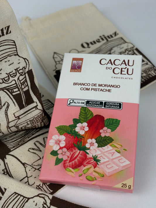 Chocolate Cacau do Céu Branco de Morango Liofilizado com Pistache 25g