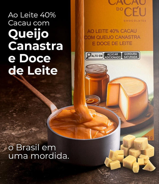 Chocolate Cacau do Céu  Ao Leite 40 com Queijo Canastra e Doce de Leite 80g