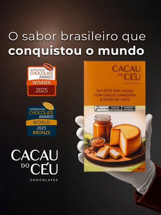 Chocolate Cacau do Céu  Ao Leite 40 com Queijo Canastra e Doce de Leite 25g
