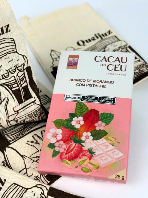 Mimo Queijuz - Chocolate Cacau do Céu Branco de Morango Liofilizado com Pistache 25g